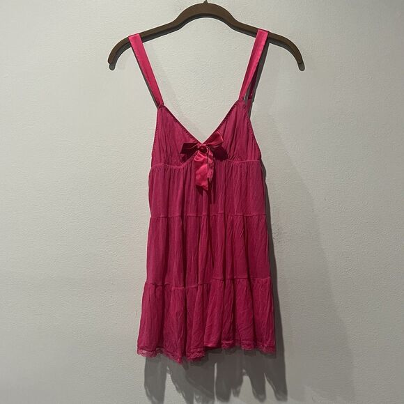 VTG Y2K Victoria's Secret Pink Babydoll Top Sheer Medium PInk Bows Coquette - Picture 1 of 7